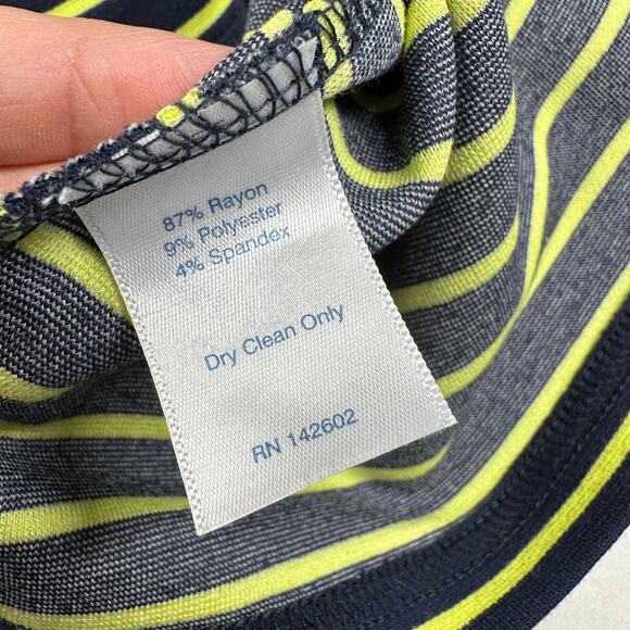 Sail to Sable Dress Womens Medium Navy Blue Lime Striped Short Sleeve Casual - Picture 4 of 8